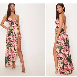 Peach Floral Draped Wrap Detail Bandeau